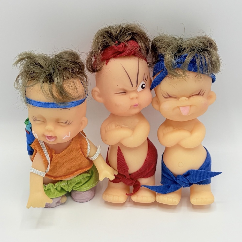 Vintage 1960's Taiwan Crazy Moody Cutie 5" Rubber Dolls